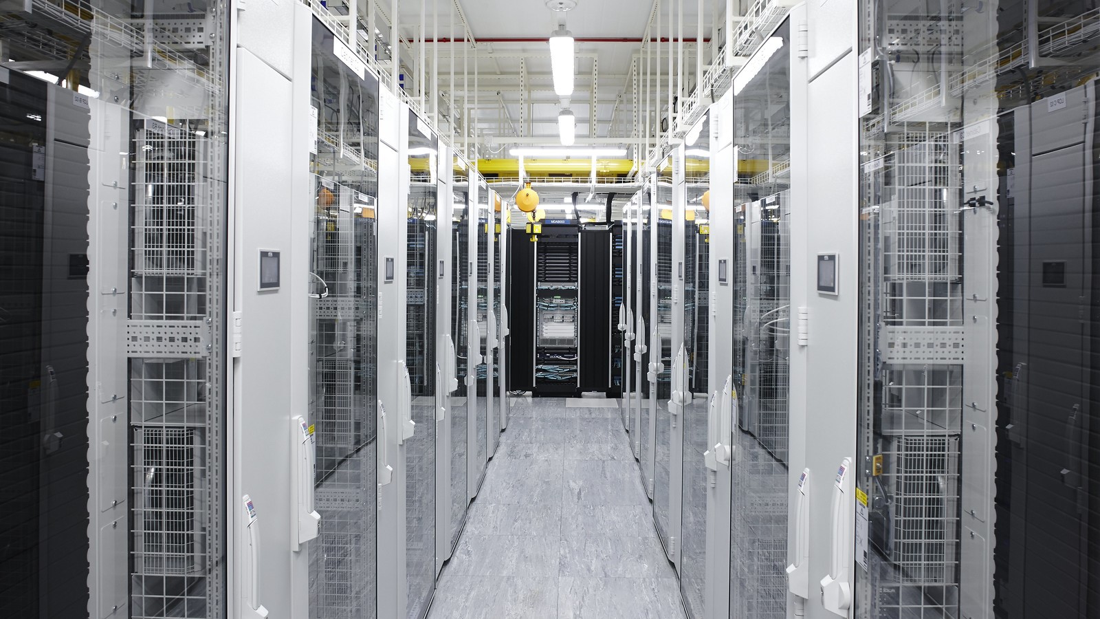 Wide angle shot of a data center.