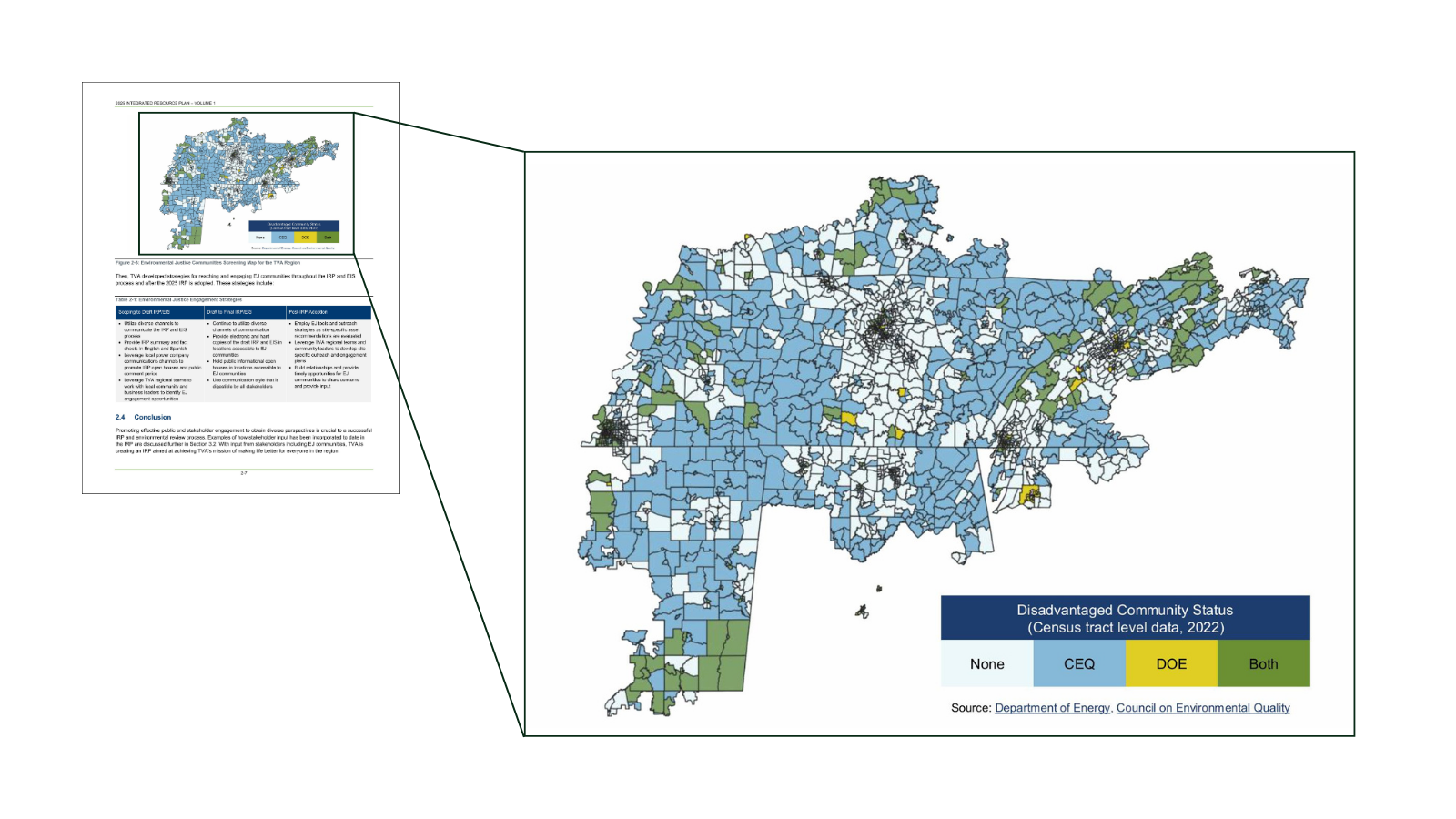 The disadvantaged communities map of TVA's service territory from their Integrated Resource Plan.