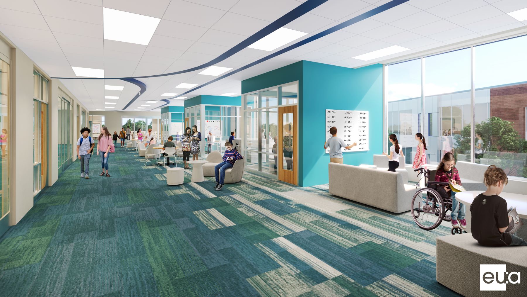 Rendering of Menasha School District student learning and socializing area