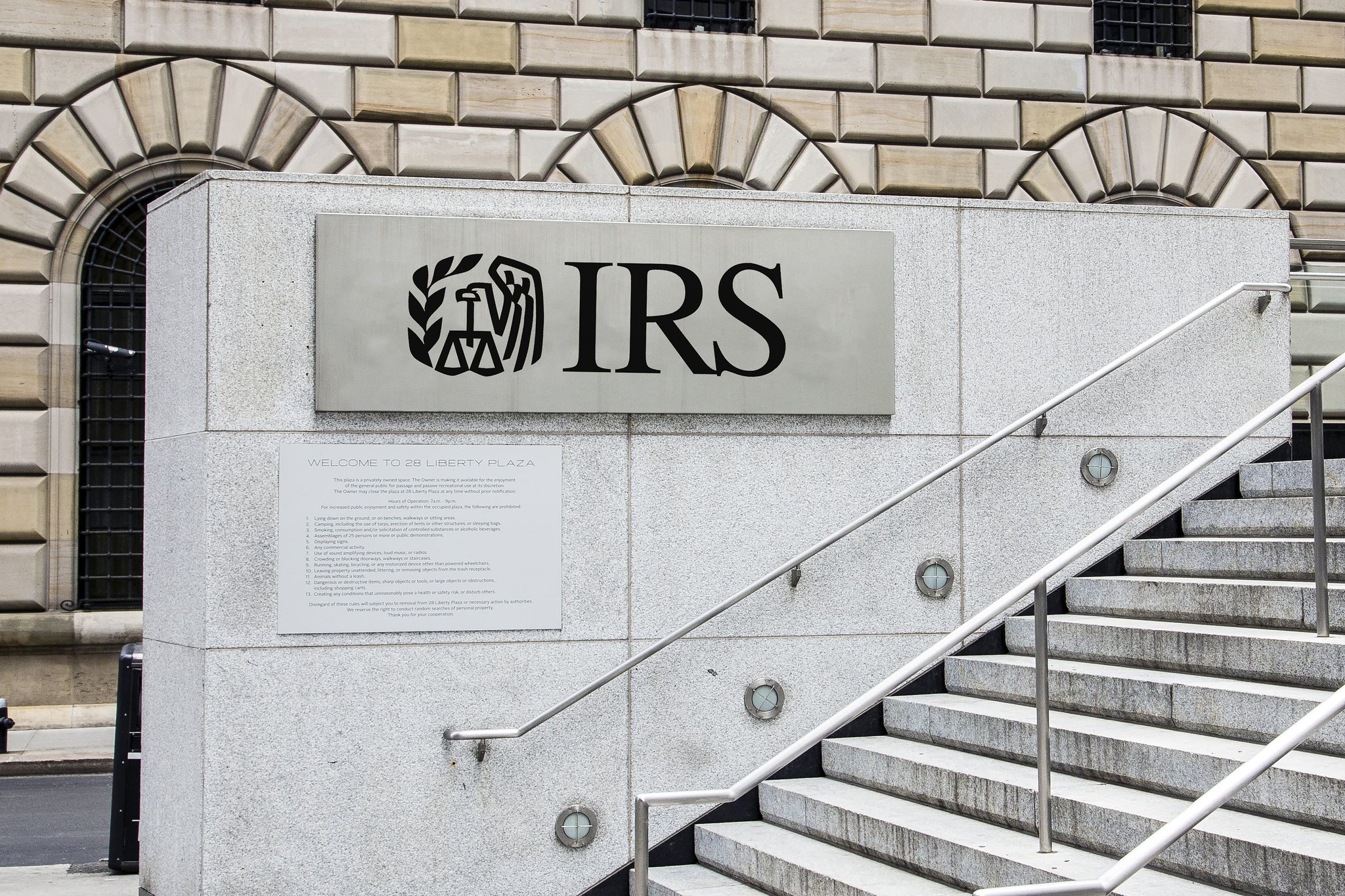 The outside of an IRS building at Liberty Plaza in New York City. 